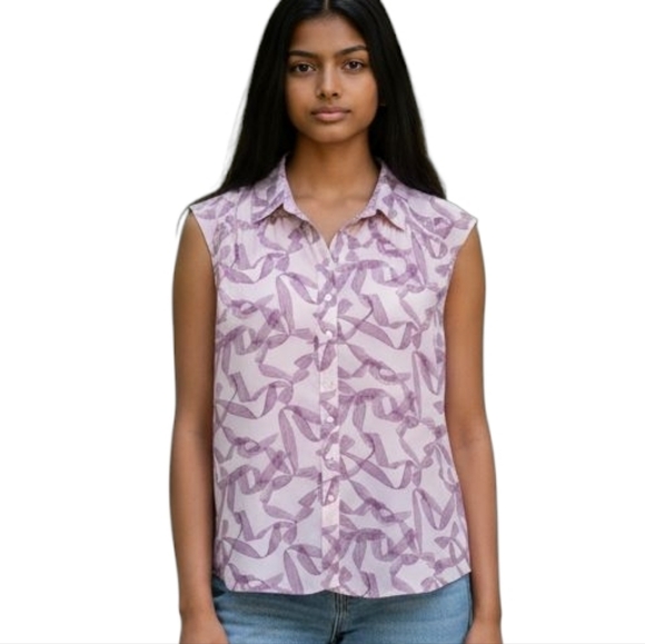 Halogen Tops - Halogen Purple Bows Button Down Shirt